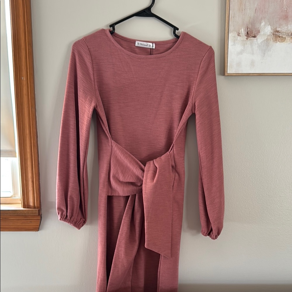Pink Sheath Dress with Balloon Sleeves